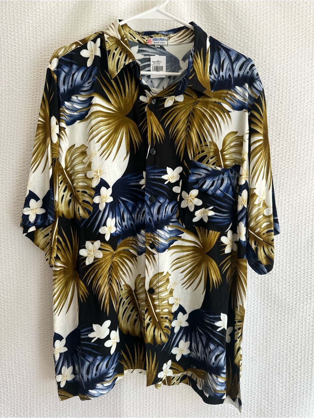 Sari Amerta Batik Bali Men’s Hawaiian Floral Button Up Shirt Blue Beige Size:3XL